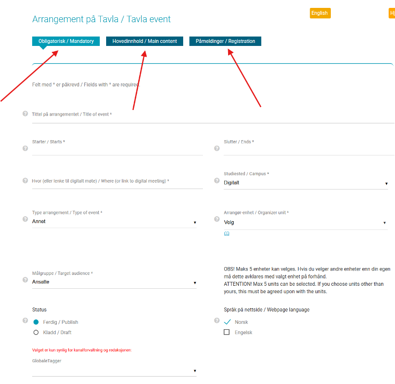How to enter info into the event form